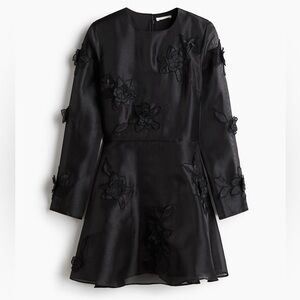 H&M Black Floral Appliqué Mini Dress